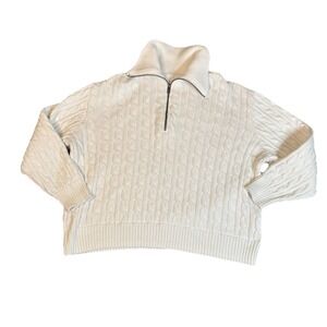 Hollister Cable Knit White Fishermen Sweater 1/4 Zip Long Sleeve Women‎ Medium